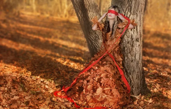 Картинка осень, листья, девушка, повязка, Autumn girl