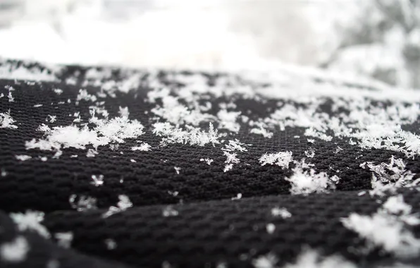 Зима, макро, снежинки, ткань