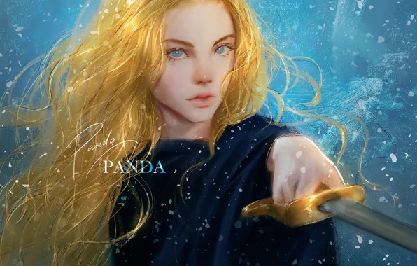 Девушка, меч, блондинка, by Panda