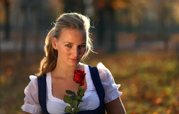 Взгляд, девушка, портрет, розы