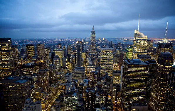 Картинка Rockefeller Center, свет, new york city, дома, нью-йорк, небоскрёбы, окна, огни