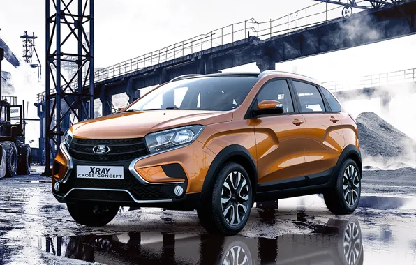 Concept, фон, завод, оранжевая, Lada, кроссовер, XRay