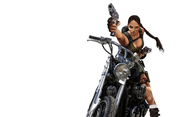 Девушка, кровь, пистолеты, минимализм, мотоцикл, Tomb Raider, Lara Croft