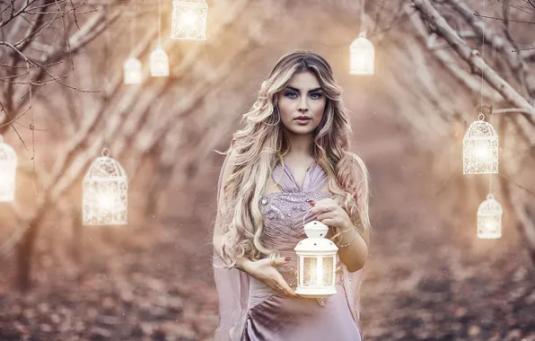 Девушка, свет, огни, лампы, фонарики, Alessandro Di Cicco, Magic Lanterns, Nahid