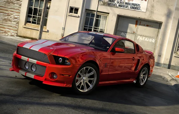 Красный, тюнинг, Mustang Custom