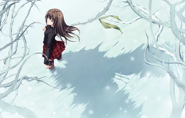 Картинка девушка, снег, дерево, нежность, мороз