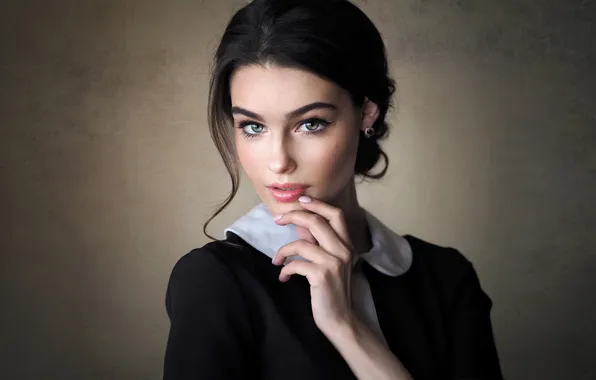 Взгляд, милая, брюнетка, eyes, pretty, lips, brunette, личико