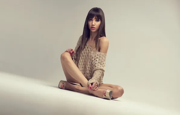 Взгляд, поза, модель, белье, Девушка, Girl, шатенка, brown hair