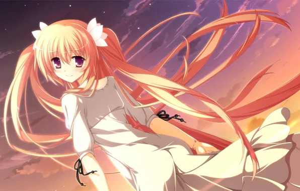 Небо, аниме, девушка. волосы