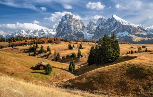 Картинка осень, горы, Альпы, Италия, Южный Тироль, Доломиты