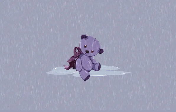 Одиночество, дождь, игрушка, рисунок, toy, teddy bear, плюшевый мишка, by Pyrus-acerba