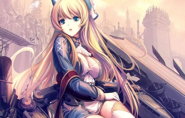 Girl, sexy, cleavage, thighhighs, long hair, dress, boobs, anime