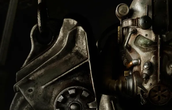 Картинка сталь, шлем, Паладин, силовая броня, Bethesda, наплечник, Fallout 4