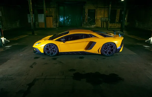 Картинка car, Lamborghini, wallpaper, автомобиль, вид сбоку, yellow, Aventador, Novitec