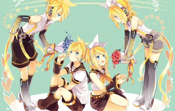 Аниме, арт, Vocaloid, Вокалоид, персонажи, Рин, Лен