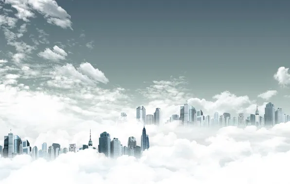 Картинка облака, креатив, здания, небоскрёбы