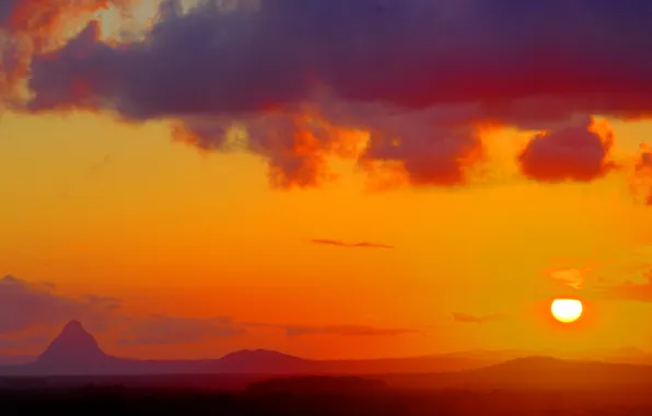 Картинка солнце, облака, горы, пейзажи, фотографии, закаты солнца, красивые обои для рабочего стола