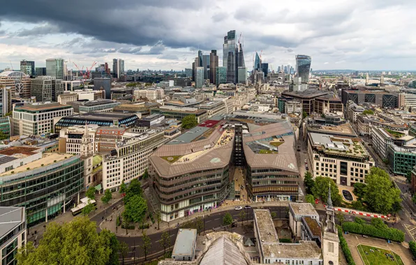 Улица, Англия, Лондон, высота, небоскребы, панорама, England