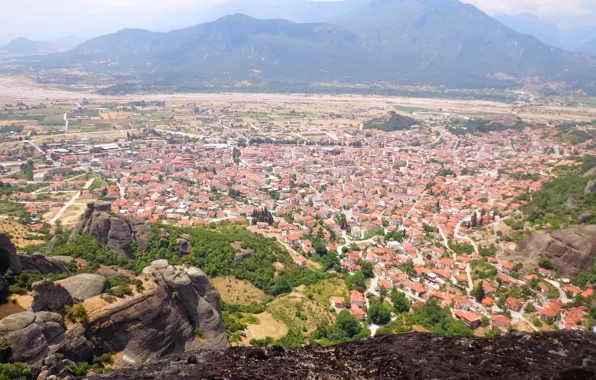 Картинка горы, город, метеор, Greece, townб Греция, Meteory