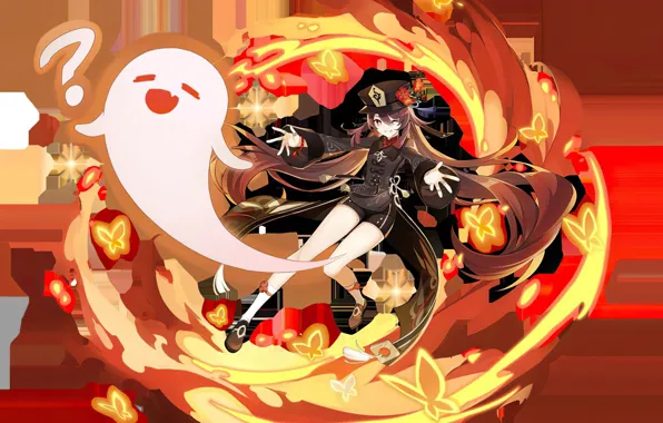 Аниме, девочка, girl, anime, genshin impact, genshin, hu tao, геншин
