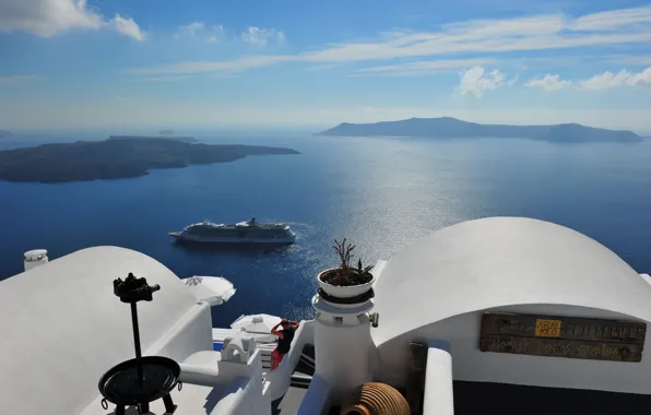 Картинка море, пейзаж, вид, Греция, лайнер, Santorini