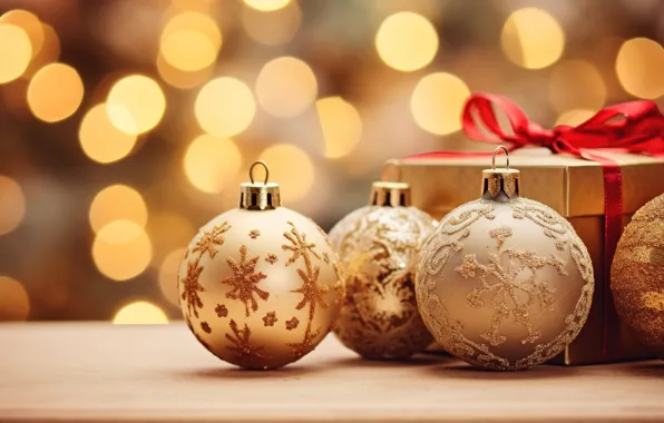 Украшения, шары, Новый Год, Рождество, golden, new year, Christmas, balls
