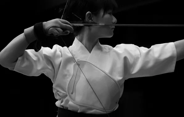 Картинка девушка, лучница, японская, прицеливание