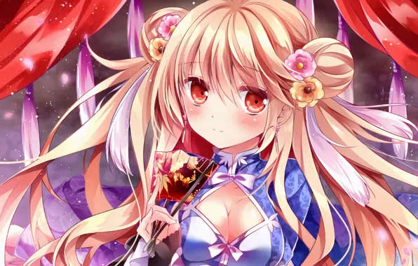 Girl, sexy, cleavage, blouse, long hair, boobs, anime, beautiful