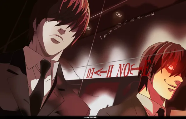 Death Note, тетрадь смерти, Kira, безумный взгляд, альтер эго, Yagami Light, адская ухмылка, альтерэго