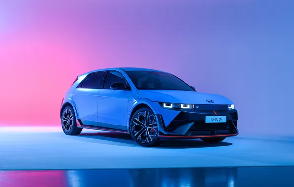 Машина, авто, фон, неон, Hyundai, голубой цвет