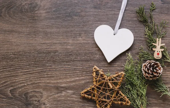 Украшения, Новый Год, Рождество, Christmas, heart, wood, New Year, gift