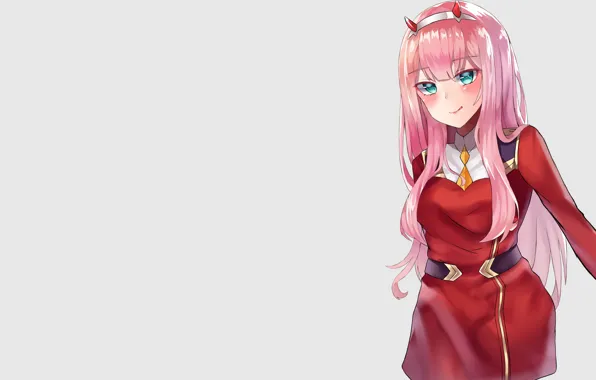 Девушка, серый фон, 002, красный пиджак, Darling In The Frankxx, Милый во Франксе, Zero Two