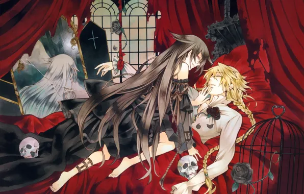 Жертва, клетка, шипы, черепа, гроб, Pandora hearts, Alice Baskerville, разбитое зеркало