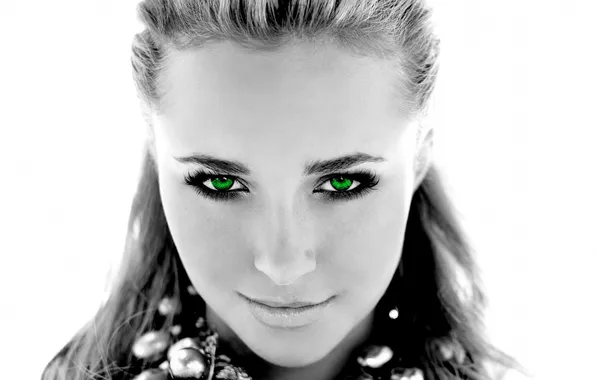 Картинка Девушка, черно-белое, зеленые глаза