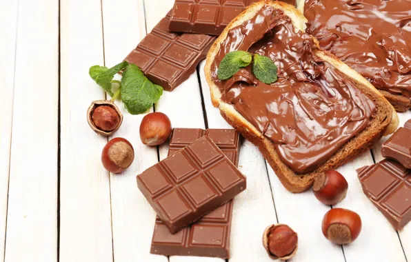 Шоколад, хлеб, орехи, крем, chocolate, nuts, шоколадная паста, toast