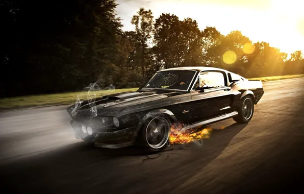 Картинка машина, огонь, дым, Ford, искры, Ford Mustang Shelby GT350
