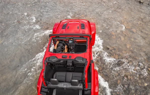 Картинка вода, красный, ручей, камни, дно, кабина, 2018, Jeep