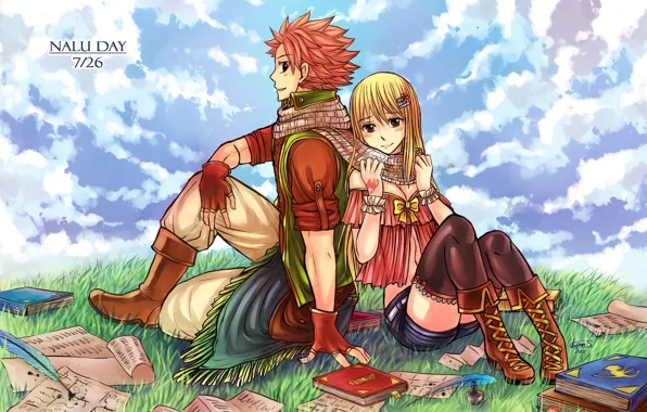 Любовь, Девушка, аниме, арт, пара, парень, Fairy Tail, Люси