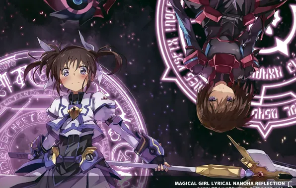 Девочки, аниме, арт, mahou shoujo lyrical nanoha