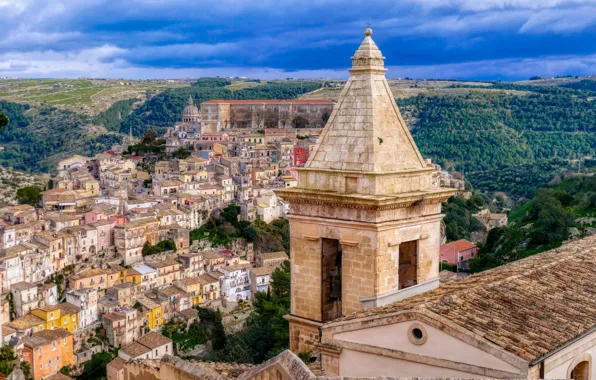 Картинка здания, башня, дома, Италия, панорама, Italy, Sicily, Сицилия