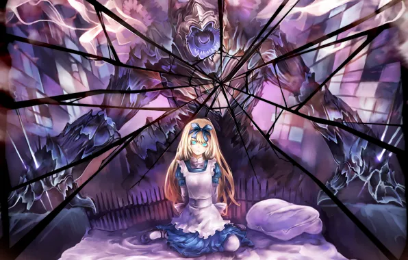 Девушка, страх, монстр, аниме, зеркало, art, Alice, Suzuya