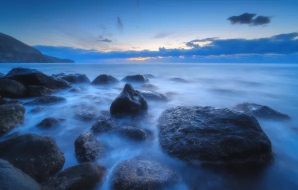 Картинка море, небо, закат, камни, Крым, Оборотов Алексей