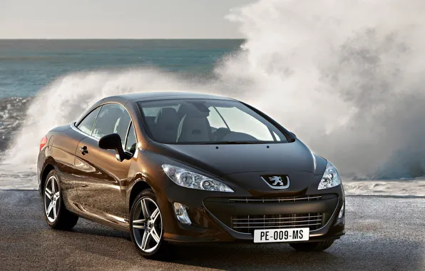 Море, авто, вода, брызги, Peugeot, 308