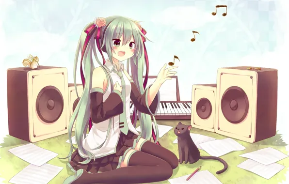 Кот, колонки, Вокалоид, miku hatsune, мику хатсуне, vocaliod