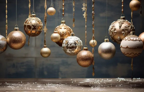 Фон, шары, Новый Год, Рождество, golden, new year, happy, Christmas