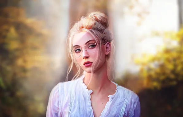 Девушка, Взгляд, Очки, Блондинка, Губы, Стиль, Лицо, Girl