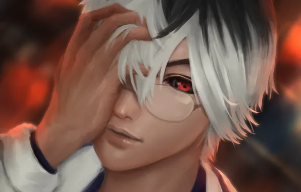 Взгляд, портрет, аниме, арт, Tokyo Ghoul, Токийский гуль, Канеки Кен, Гуль