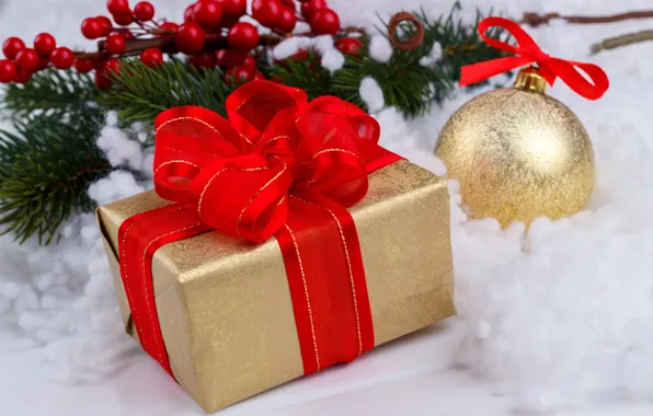Картинка снег, украшения, Новый Год, Рождество, подарки, Christmas, wood, snow