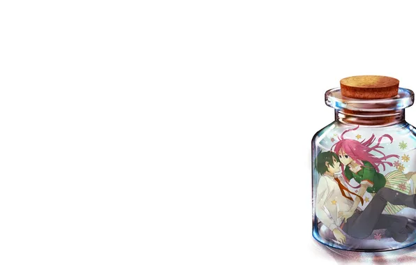 Картинка девушка, бутылка, минимализм, аниме, арт, банка, парень, Ichinomiya Kou
