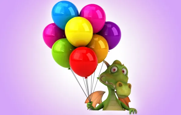 Шары, дракон, colorful, dragon, funny, balloons